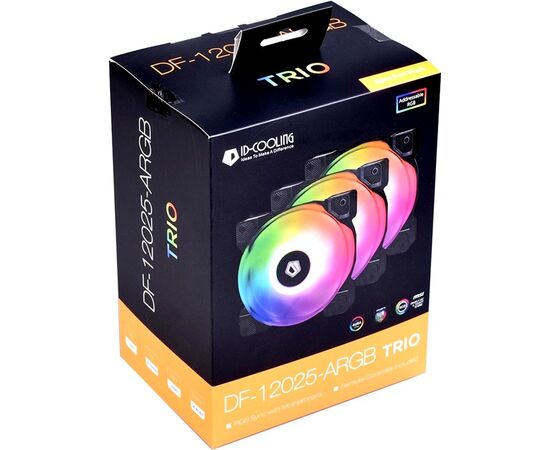  Вентилятор ID-COOLING DF-12025-ARGB TRIO  (3 in 1) 120x120x25мм (20шт./кор, Пульт управления, PWM, Low Noise, резиновые углы, Addresable RGB, 900-2000 