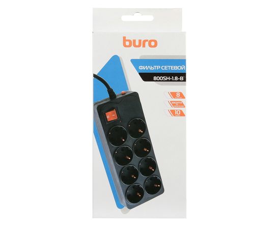  Сетевой фильтр Buro 800SH-1.8-B 1.8м (8 розеток) черный 