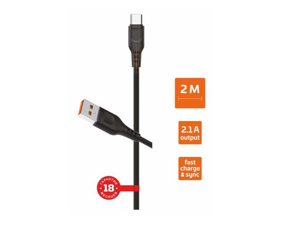  Кабель GoPower GP01T-2M USB (m)-Type-C (m) 2.0м 2.1A черный 