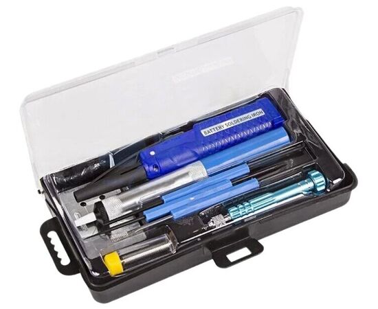  Набор для пайки REXANT 12-0167 (паяльник 8Вт, оловоотсос, подставка, припой, отвертка, интрумент для монтажа) 