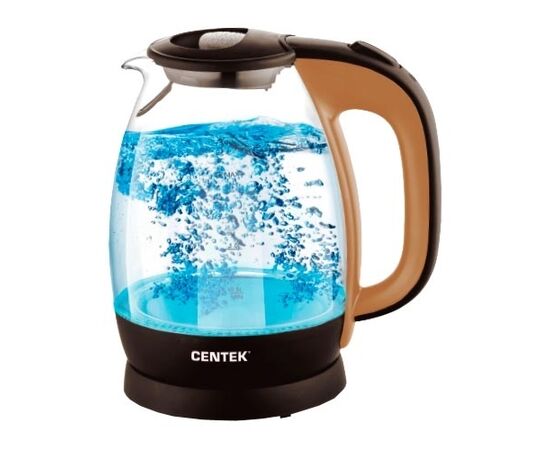  Чайник Centek СТ-0056 (бежевый/кофе) стекло 1.7л. 2200Вт. LED - подсветка. боросиликатное стекло 