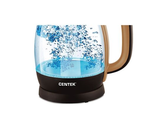  Чайник Centek СТ-0056 (бежевый/кофе) стекло 1.7л. 2200Вт. LED - подсветка. боросиликатное стекло 