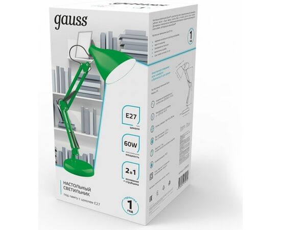  Светильник Gauss GT0033 настольный на струбцине/основание E27 зеленый 60Вт 