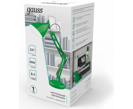  Светильник Gauss GT0033 настольный на струбцине/основание E27 зеленый 60Вт 