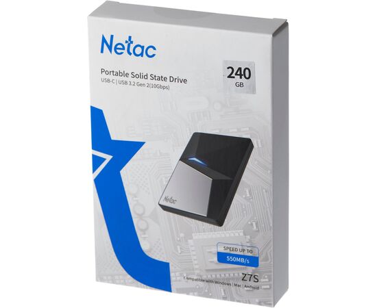  Внешний SSD  Netac   240 GB  Z7S USB-C чёрный/серебро, USB 3.2 
