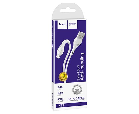  Кабель USB HOCO X37 Cool USB - MicroUSB, 2.4А, 1 м, белый 