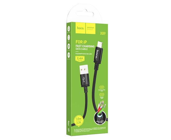  Кабель USB HOCO X89 Wind USB - Lightning, 2.4А, 1 м, черный 