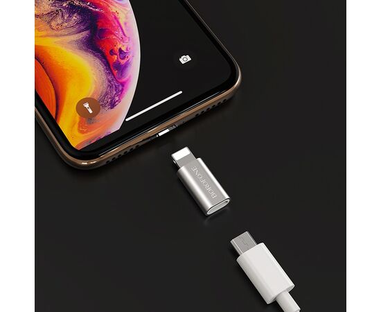  Переходник BOROFONE BV5, MicroUSB - Lightning, серебряный 