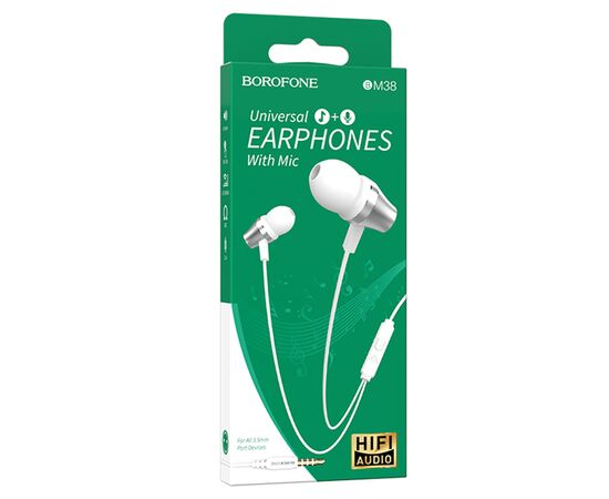  Проводные наушники BOROFONE BM38 Bright, Jack 3.5mm, 1.2 м, белый 