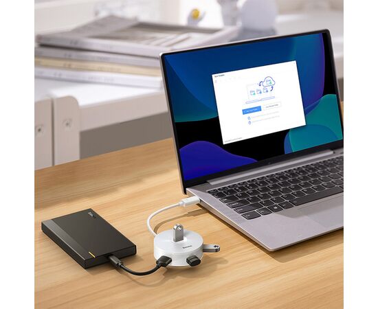  USB HUB разветвитель BASEUS Round Box 4 в 1 Type-C (m) - 1xUSB3.0 (f) + 3xUSB2.0 (f), 25 см, белый 