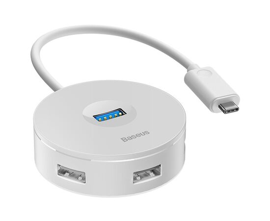  USB HUB разветвитель BASEUS Round Box 4 в 1 Type-C (m) - 1xUSB3.0 (f) + 3xUSB2.0 (f), 25 см, белый 