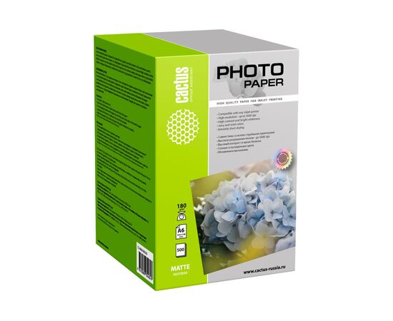  Фотобумага Cactus CS-MA6180500 A6/180г/м2/500л/белый матовое для струйной печати 