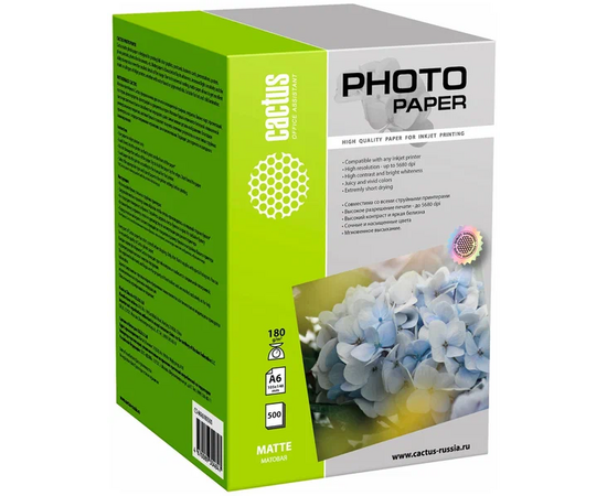  Фотобумага Cactus CS-MA6180500 A6/180г/м2/500л/белый матовое для струйной печати 