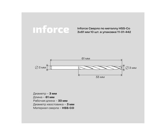  Сверло по металлу Inforce 11-01-442 HSS-Co 3x61мм 