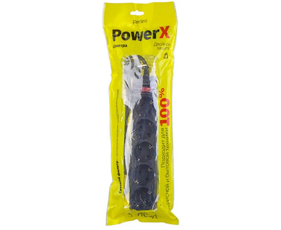  Сетевой фильтр Perfeo "POWERX", 3,0м, 5 розеток, черный. 