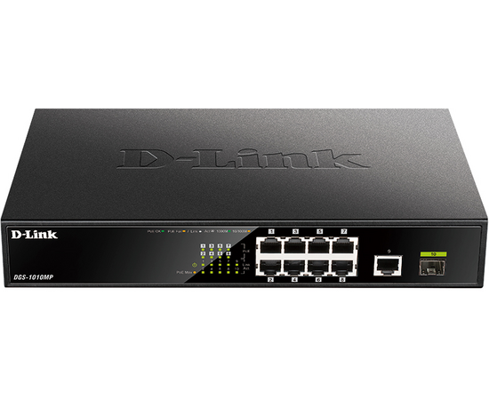  Коммутатор D-Link DGS-1010MP/A1A 9G 1SFP 8PoE 125W неуправляемый 