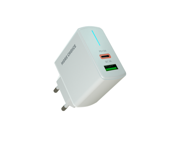  СЗУ 1USB+1USB-C 3.0A PD 20W+QC3.0 быстрая зарядка для Lightning 8-pin Type-C More choice NC61i (White) 