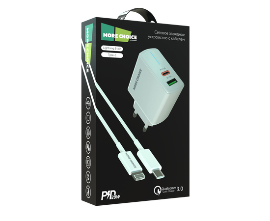  СЗУ 1USB+1USB-C 3.0A PD 20W+QC3.0 быстрая зарядка для Lightning 8-pin Type-C More choice NC61i (White) 