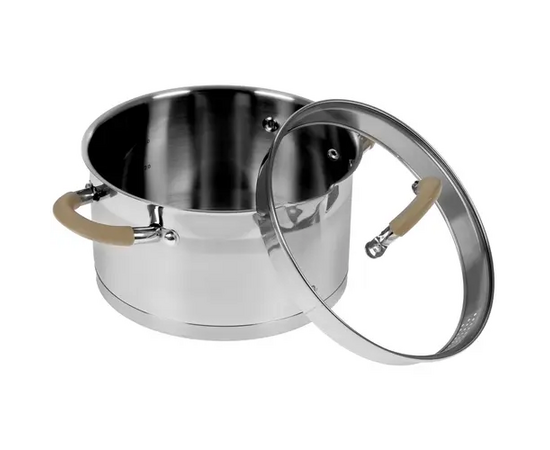  Кастрюля LARA LR02-343 (нерж) серия <Берлин> 4,4л 22x12см капс.дно, шкала, силик.накл, крыш.-дуршлаг 