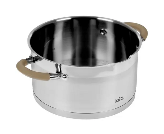  Кастрюля LARA LR02-343 (нерж) серия <Берлин> 4,4л 22x12см капс.дно, шкала, силик.накл, крыш.-дуршлаг 