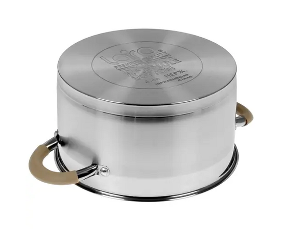 Кастрюля LARA LR02-343 (нерж) серия <Берлин> 4,4л 22x12см капс.дно, шкала, силик.накл, крыш.-дуршлаг 