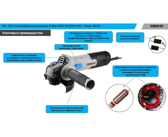  Углошлифовальная машина Deko DKAG900 Pro (085-1054) 