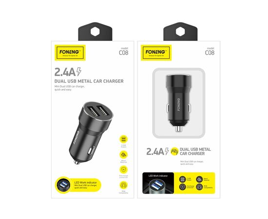  Автомобильное зарядное устройство (АЗУ) Foneng C08 2USB 2.4A (Black) 