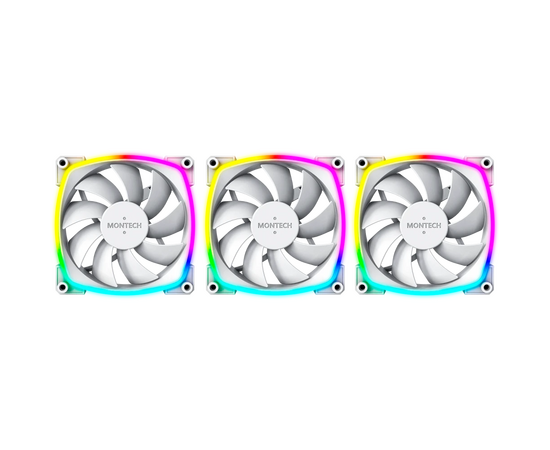  Комплект вентиляторов (3 шт.) Montech AX120 PWM White (AX120W3P) / 120mm, 4pin PWM, 3pin ARGB, 800-1600RPM, 59.0CFM, 27.0dBA, Rifle bearing 