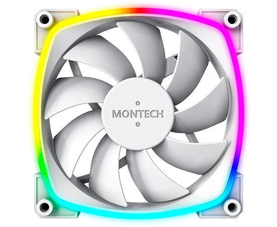  Комплект вентиляторов (3 шт.) Montech AX120 PWM White (AX120W3P) / 120mm, 4pin PWM, 3pin ARGB, 800-1600RPM, 59.0CFM, 27.0dBA, Rifle bearing 