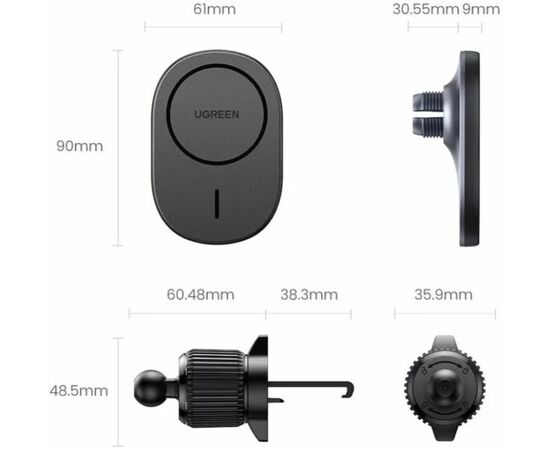  АЗУ UGREEN CD345 (25925) Magnetic Wireless Car Charger For Air Vent Mount Black 
