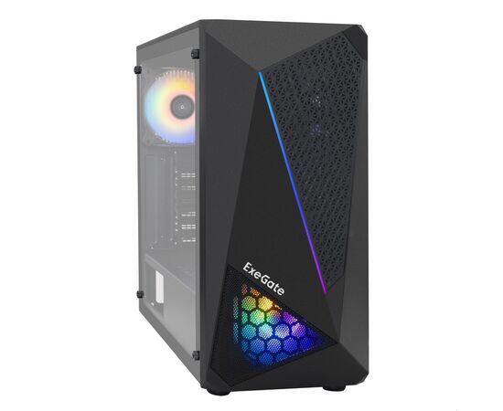  Корпус ExeGate EVO-8225 EX292858RUS Miditower (ATX, без БП, 2*USB+1*USB3.0, черный, 2 вент. с RGB подсветкой и полоса на передней панели 