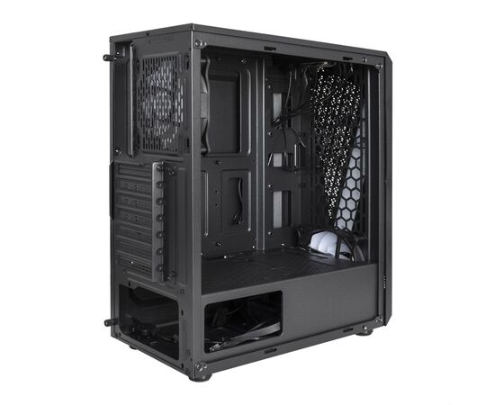  Корпус ExeGate EVO-8225 EX292858RUS Miditower (ATX, без БП, 2*USB+1*USB3.0, черный, 2 вент. с RGB подсветкой и полоса на передней панели 