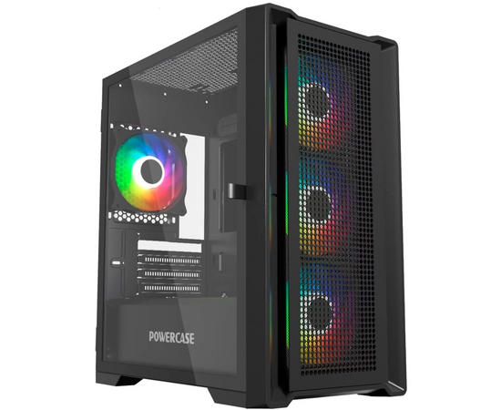  Корпус Powercase Alisio Micro X4B V2 (CAMCXB-A4), Tempered Glass, 4х 120mm ARGB fans, ARGB HUB, чёрный, mATX 