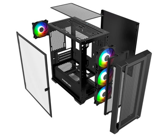  Корпус Powercase Alisio Micro X4B V2 (CAMCXB-A4), Tempered Glass, 4х 120mm ARGB fans, ARGB HUB, чёрный, mATX 